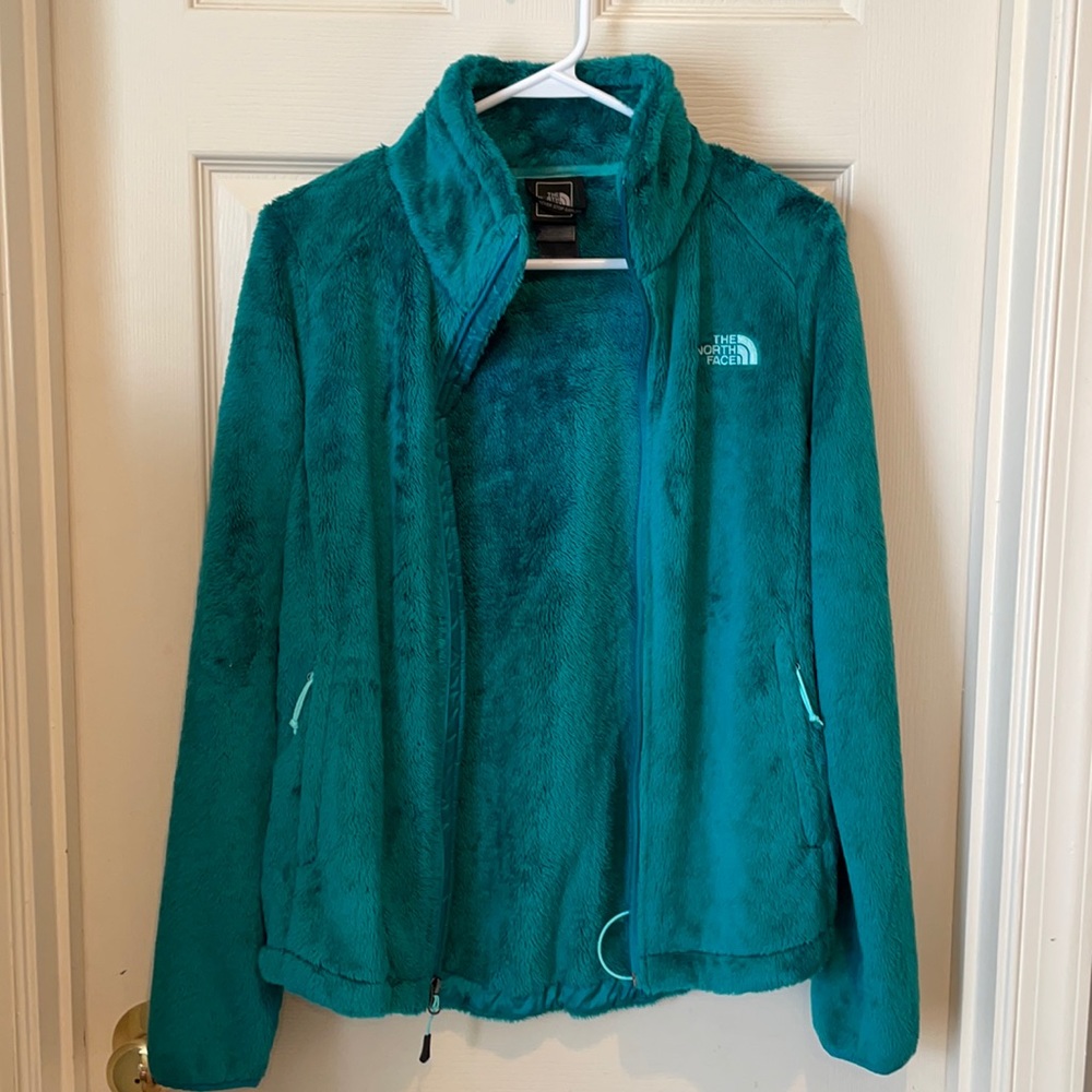 Teal North Face Fuzzy Zip Up Jacket